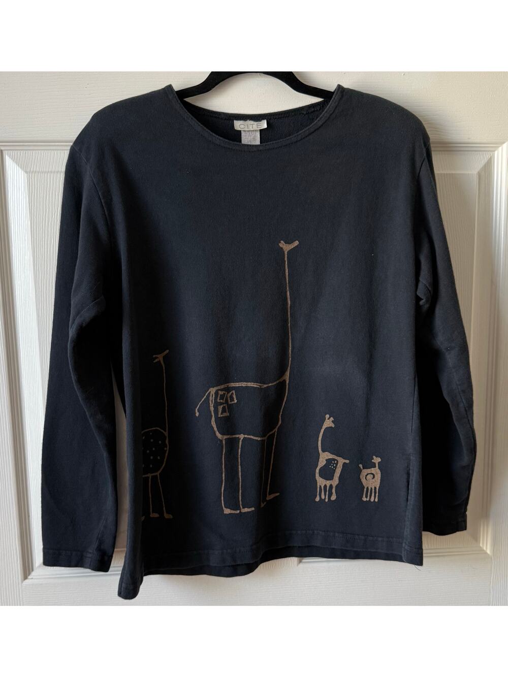Vintage CITE Cité Black Safari Animal‎ Graphic Sweatshirt Est M Wearable Art